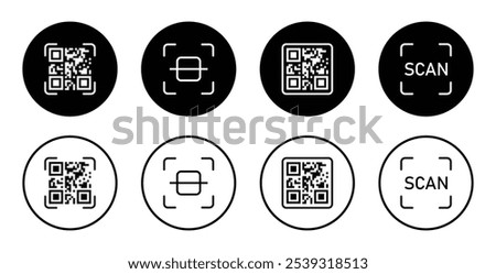 Set of digital scanning qr code icons isolated on a white background. Barcode scanner icon set. Qr code for payment. Qr codes scan in black color flat styles for smartphone. Vector illustration.