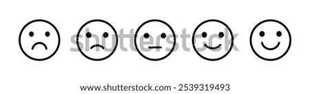 Customers feedback concept. Happy and sad emoji symbols. Emoticons with different moods. Smile sign. Rating emoji icons. Vector illustration.