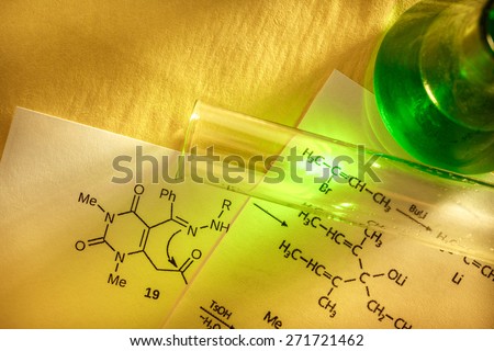 Green chemistry with reaction formula in closeup