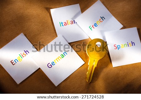 Cards with different languages and key in light