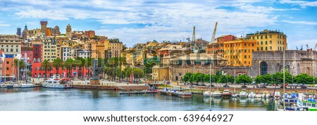Genoa port sea view with yachts panoramic ストックフォト © 