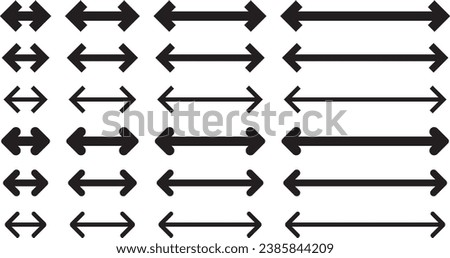 Vector illustration set of monochrome double-headed arrows, double-sided arrows, bidirectional arrows
