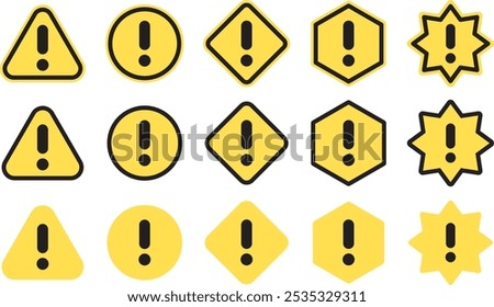 Vector illustration set of caution like marks in various patterns