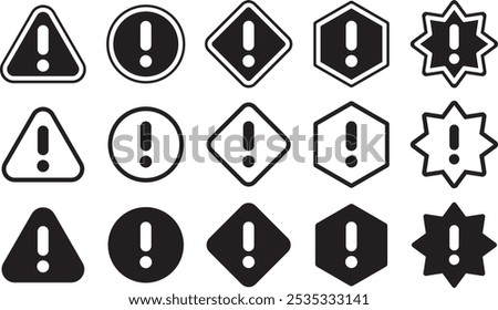 Vector illustration set of caution like marks in various patterns