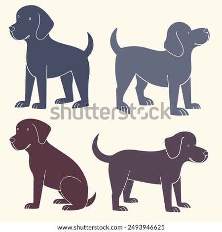 clip art gog pet in diffenert posotoins Vector Cartoon Black Flat style. Vector flat style cartoon illustration isolated, white background, different views, poses