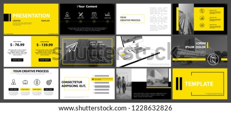 Yellow, black, presentation templates on a white background. Set, elements of infographics. Presentation, leaflet and flyer,corporate report, marketing, advertising, annual report, Vector, headline
