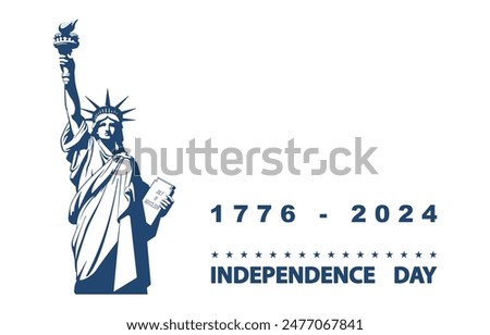 Statue of Liberty, welcome to america. USA Independence Day. Liberty, 1776-2024. Blue design, USA holiday. National symbol of America New York, banner, flyer, poster, advertising. Vector illustration