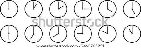 Clock 1, 2, 3, 4, 5, 6, 7, 8, 9, 10, 11 and 12 o'clock pictogram