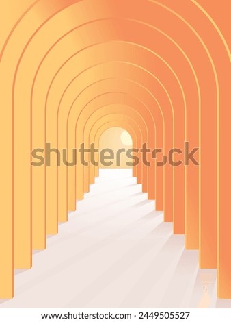 Orange curve pillar hallway with flat shadow