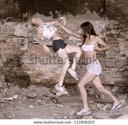 Street fight. conflict between young girls