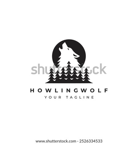 A vector illustration logo of an a howling wolf silhouette wilderness and adventure logo icon 