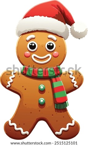 An adorable gingerbread man dressed in festive holiday attire vector illustration