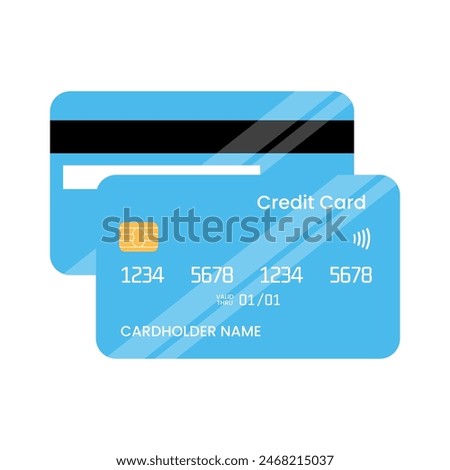 Credit card front and back view isolated on white background. Vector illustration