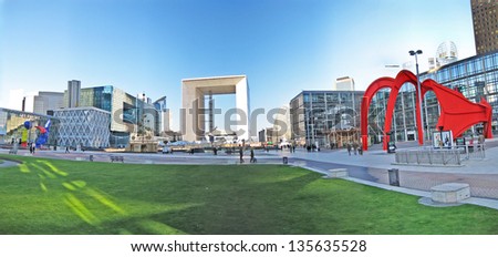PARIS, France - DECEMBER 26: Grand Arch at the business district La Defense, in the western part of Paris on December 26, 2008. La Defense welcomes 8.4 million visitors each year.