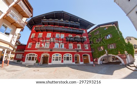 St. Wolfgang, Austria - June 23, 2014: Hotel Weisses Roessl at the famous lake Wolfgangsee. Popular travel destination within Austria.