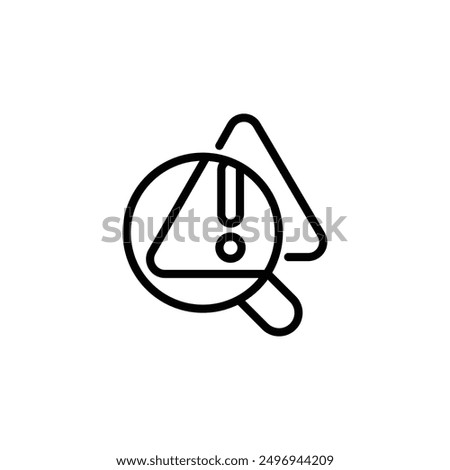 Problem identification line icon isolated on white background. magnifying glass with exclamation mark. icon related to warning, notification. Line icon style. Simple vector design