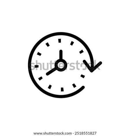 black Clock with arrow circle line icon isolated on white background.