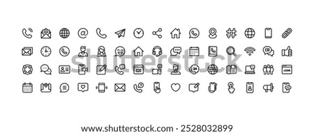 Contact icons. editable stroke line icons collection. vector illustration on white background chat, support, message, phone, home, business