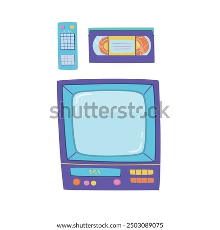 Old fashioned TV with remote control and cassette