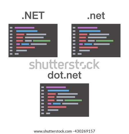 .NET framework flat logo with code editor, dotnet flat logo set, .net flat logo, abstract concept editor