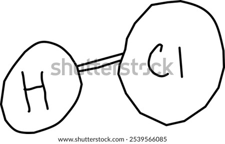 vector of hydrogen chloride molecule with HCl symbol in Doodle style. molecules in chemistry