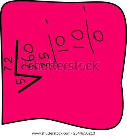 hand drawing The concept of division is repeated subtraction by a divisor until the remainder is 0. The number of divisors is the result of division. red background