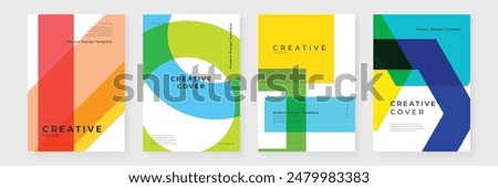 Creative covers, layouts or posters concept in modern minimal style for corporate identity, branding, social media advertising, promo. Modern cover design template with colorful dynamic overlay lines