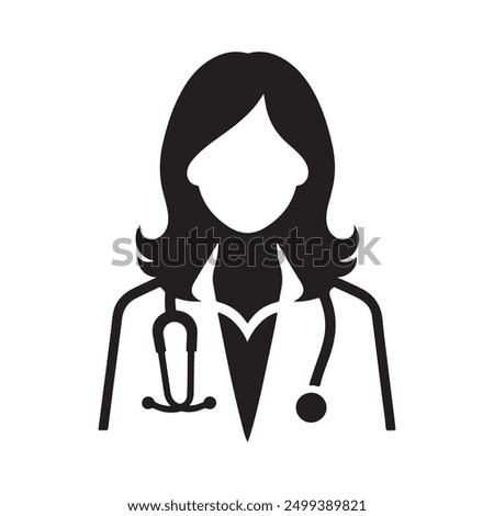 Female Doctor Icon with Stethoscope. Women Nurse logo, medical and health care hospital patient examination vector illustration