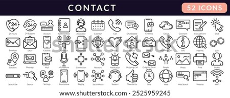 chat and communication icons | simple outline icons for contact, phone, message, support, service