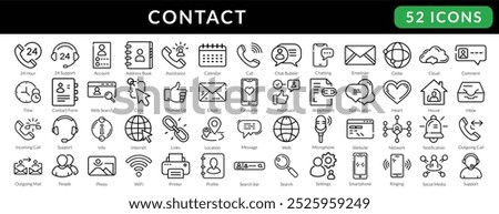 contact and communication icon set | outline icons for chat, message, phone, support