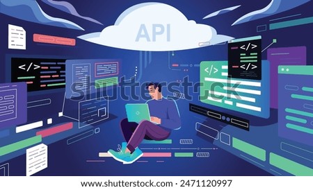 Web design and development, programmer and coding website or app. project engineer,programming software, application design, developer, cartoon, Illustration, AR, technology, Screen, character.