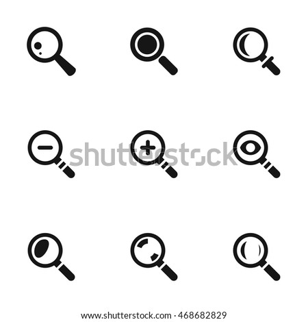 Search vector icons. Simple illustration set of 9 search elements, editable icons, can be used in logo, UI and web design