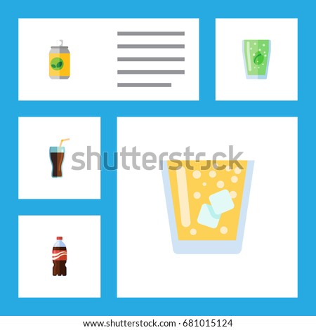 Flat Icon Beverage Set Of Lemonade, Beverage, Fizzy Drink And Other Vector Objects. Also Includes Cola, Cup, Lemonade Elements.