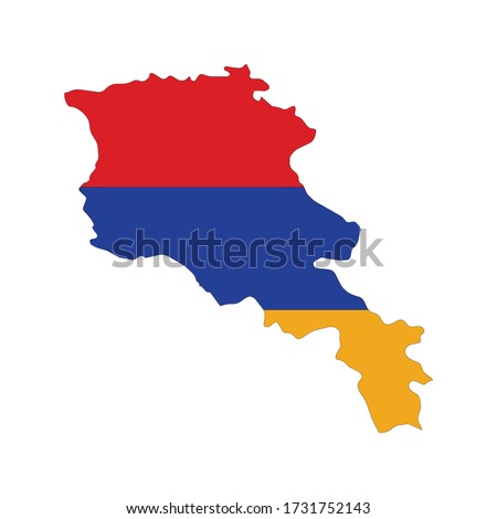 Map of Armenia. Vector design isolated on white background. Shape of Armenia map filled up with Armenian flag colors.