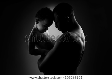Father and son,  black and white image