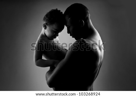 Father and son,  black and white image