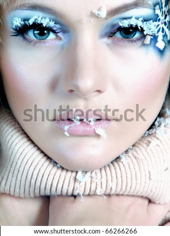 Frozen. Close-up portrait of chilled female face