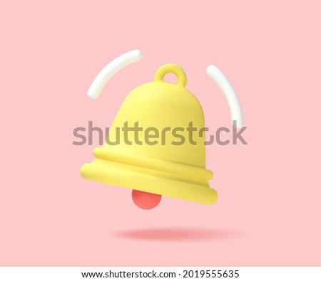Yellow notification bell is ringing. 3d Vector graphics.
