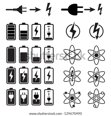 Set of battery charge level indicators on white