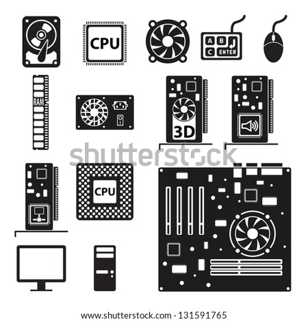 Set of computer hardware icons. Vector illustration.