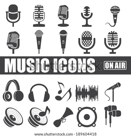 music icons set on white background. Vector