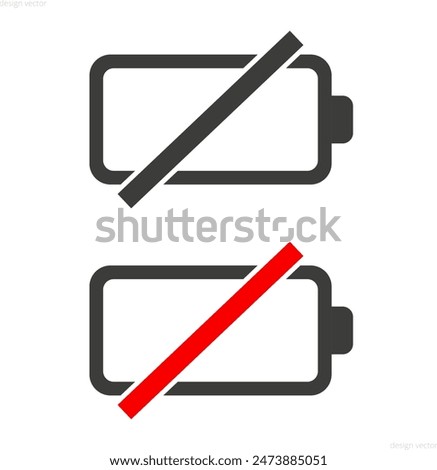 Set of no battery charge level indicator icon vector illustration. Low charge level