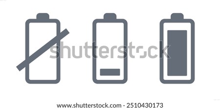 Set of battery charge level icon vecor illustration. Low and fully charge