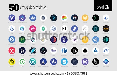 Cryptocurrency or Crypto coins Logo Set in Market. Vector Files