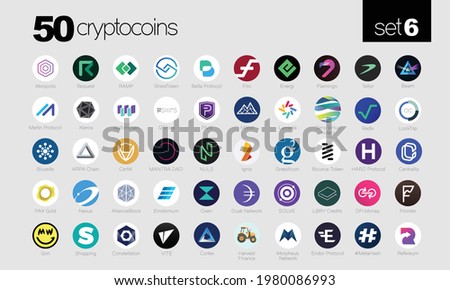 Cryptocurrency or Crypto coins, Network, Decentralized, Protocol symbol set in Market. Vector Files