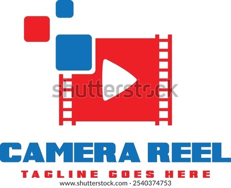 camera reel logo design with vector film play icon