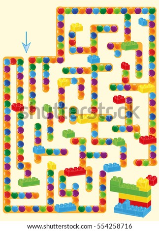 Labyrinth. With children plastic bricks toy and balls. vector isolated on a simple background (editable layers)