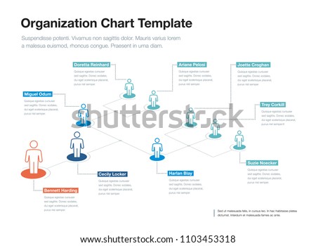 Simple company organization hierarchy chart template with place for your content. Easy to use for your website or presentation.