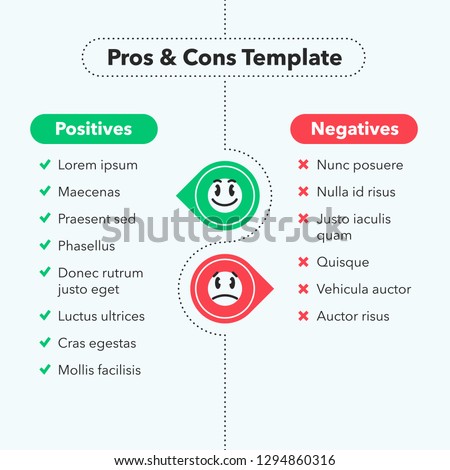 Simple infographic for pros and cons with funny emoji symbols. Easy to use for your website or presentation isolated on light background. Foto stock © 