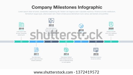 Business infographic for company milestones timeline template with line icons. Easy to use for your website or presentation.